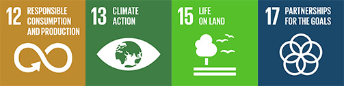12: Responsible consumption and production. 13: Climate action. 15: Life on land. 17: Partnerships for the goals.