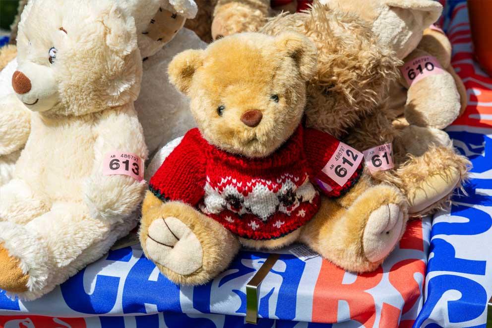 Teddy bears to be won in a charity tombola.